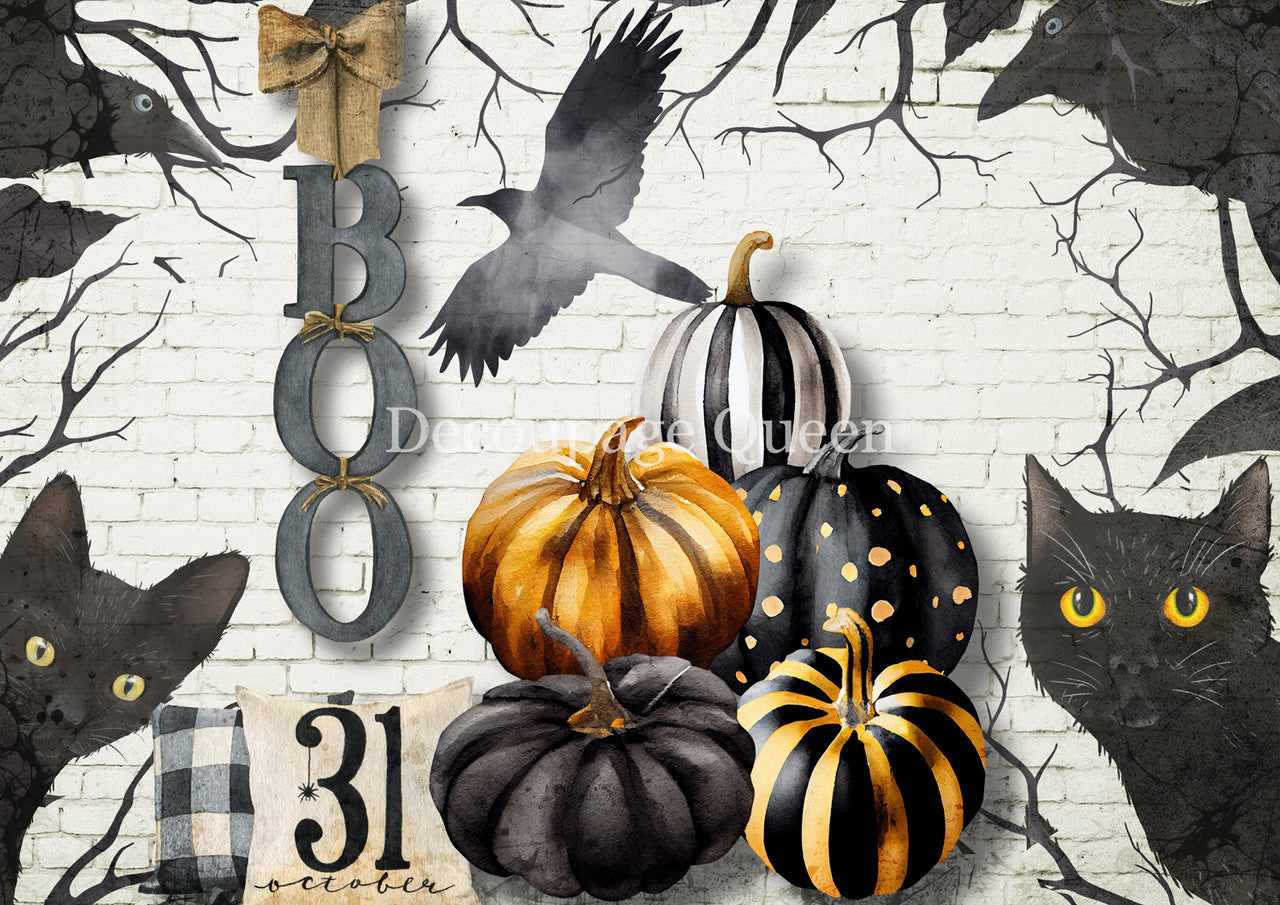 Decoupage Queen Black and White Pumpkins Rice Paper