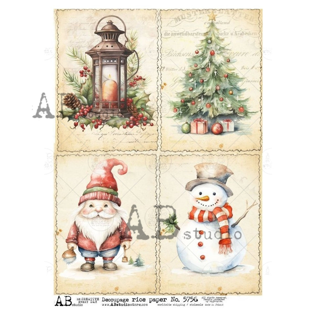 AB Studios Christmas Whimsy Four Pack A4 Rice Paper