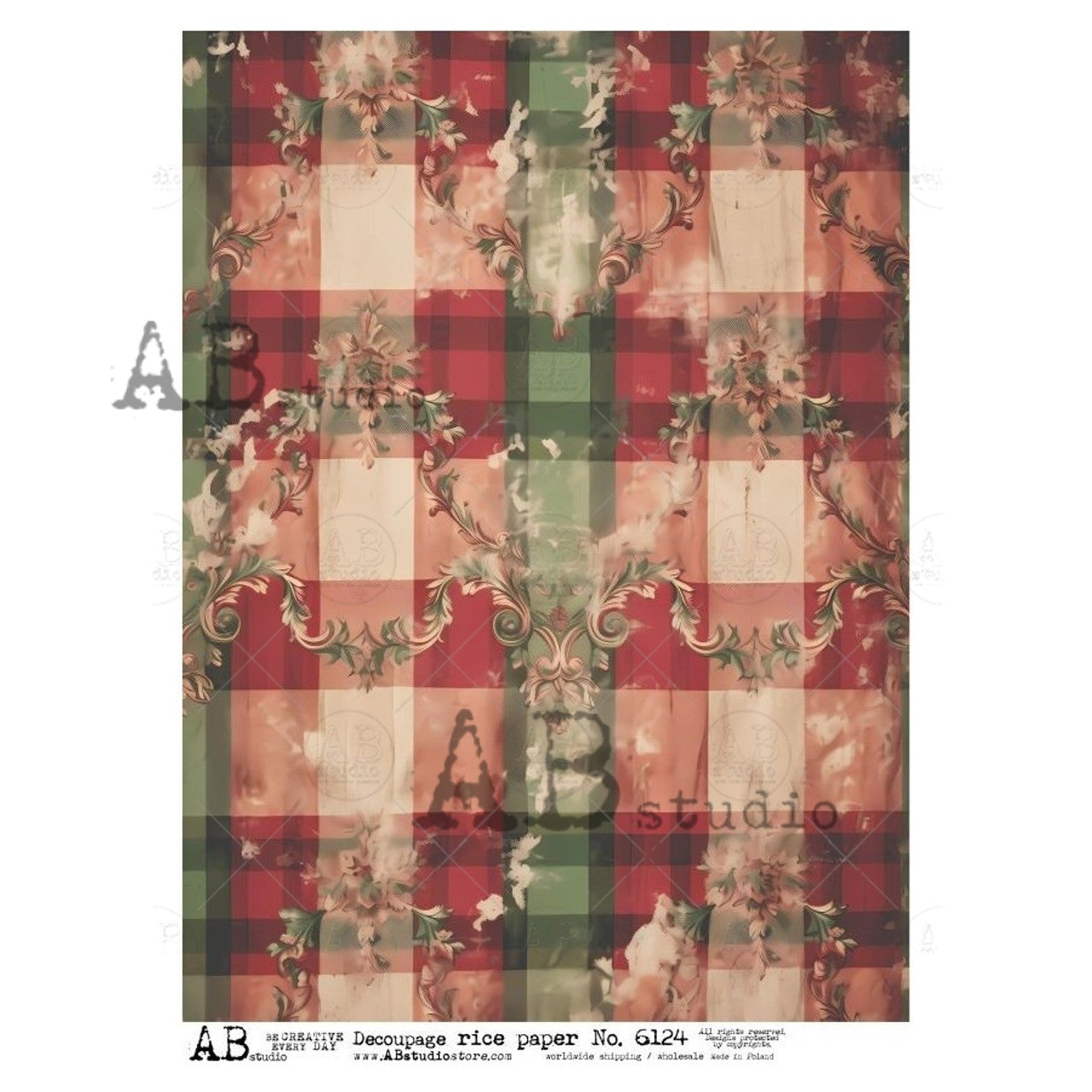 AB Studios Red and Green Large Plaid Background Rice Paper