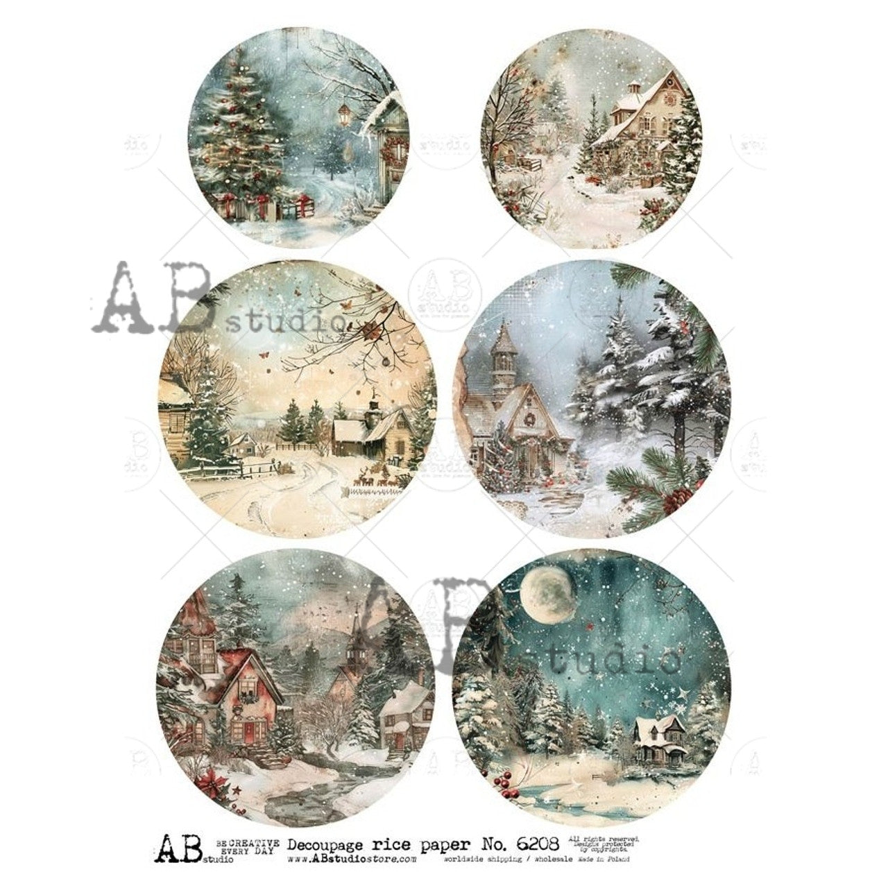 AB Studios Snowy Landscapes, Ornament Rounds Rice Paper