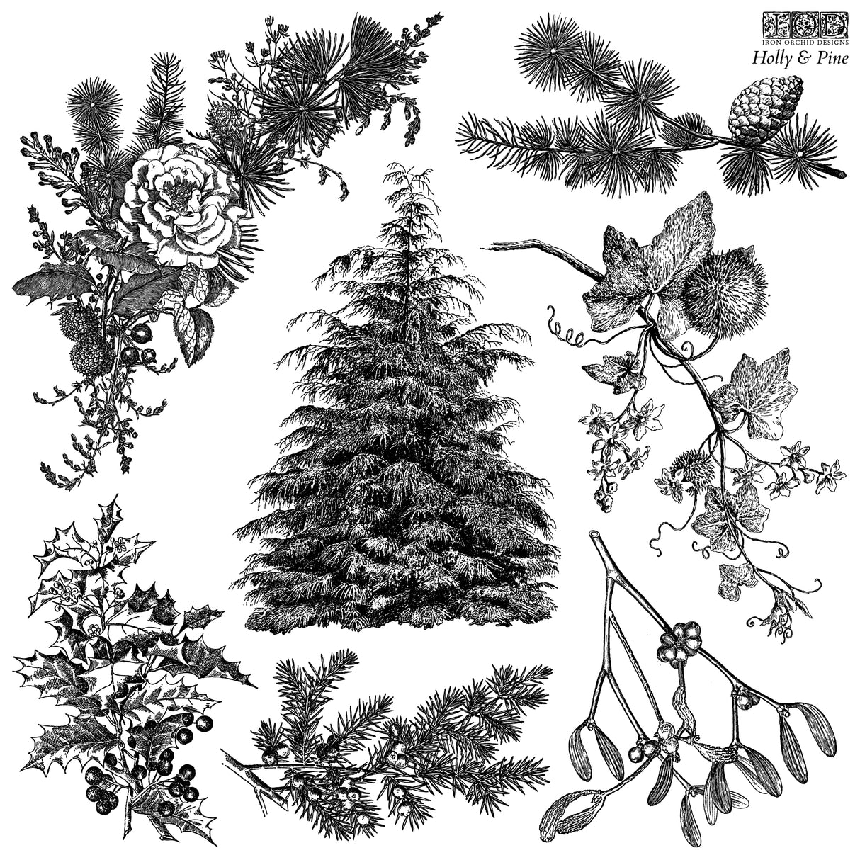 Holly & Pine IOD Decor Stamp