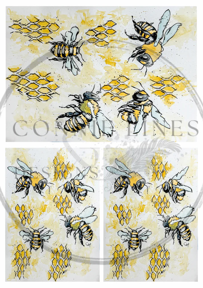 Multiple Busy Bees - Decoupage Rice Paper