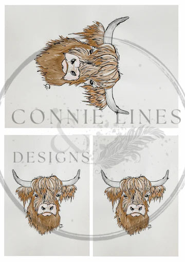 Multiple Highland Cow Gilbert - Decoupage Rice Paper