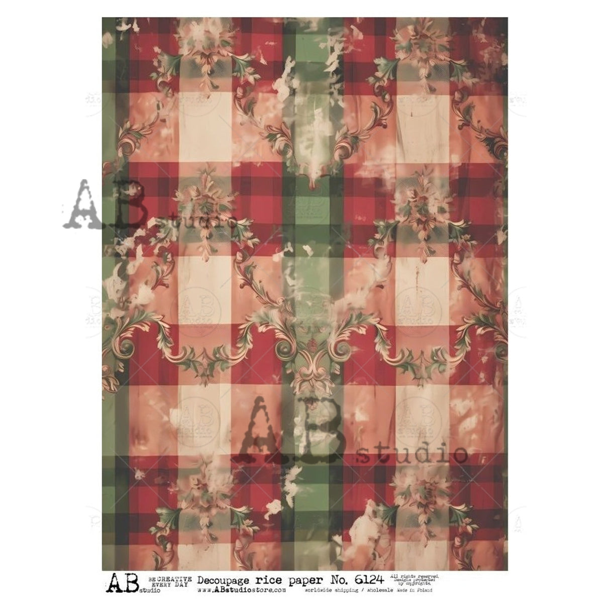 Red and Green Large Plaid Background Rice Paper