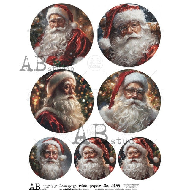 Traditional Santas Ornament Rounds A4 Rice Papers