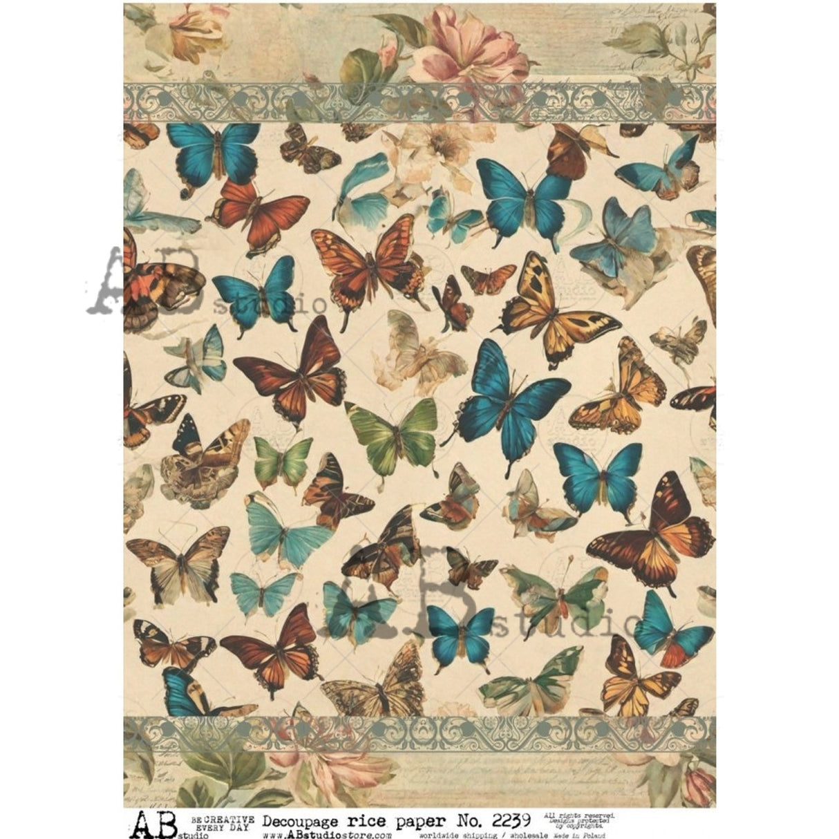 AB Studios Vintage Butterflies A4 Rice Paper